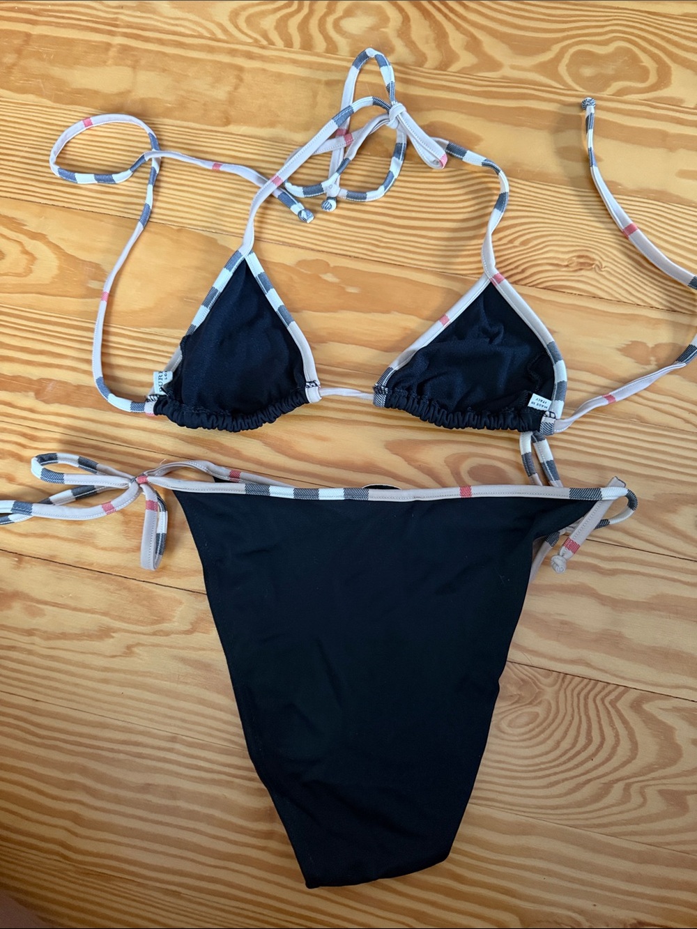 Burberry London Check Trim Bikini Set Black & White XS